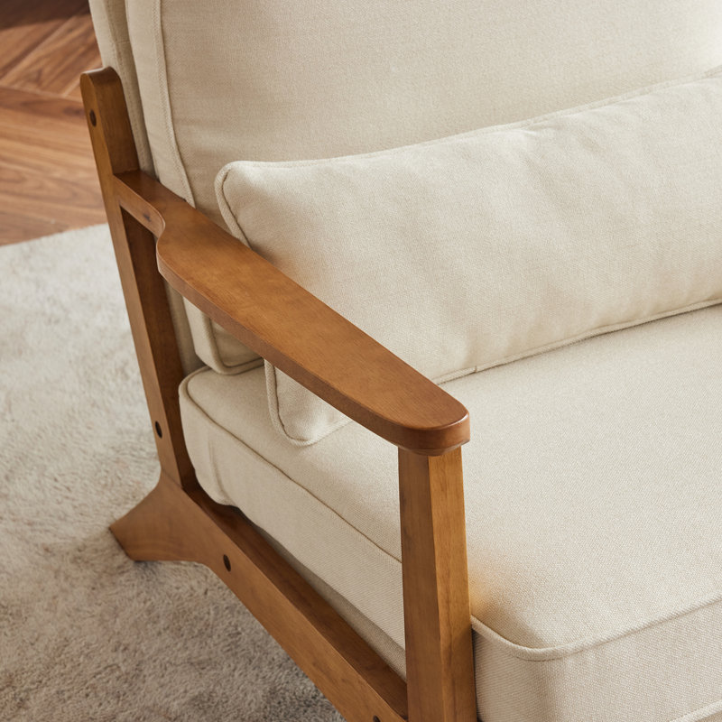 Chaise d'appoint rembourrée avec pieds en bois et un coussin Lemley, Lin beige