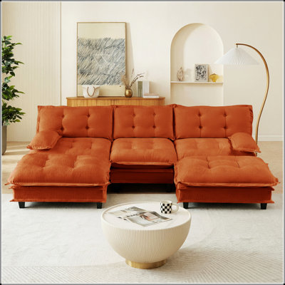 Upholstered Chenille U-Shaped Sectional with Ottoman