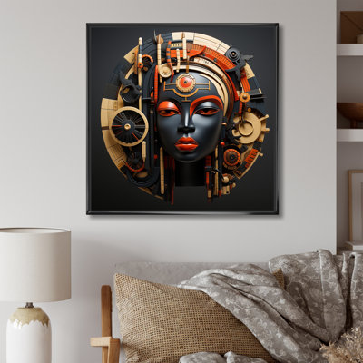 Masque africain artistique doré et rouge - Masque africain