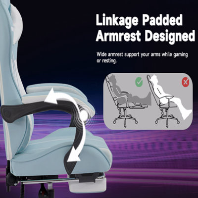 Gaming Chair, Computer Chair Ergonomic Chair With Footrest Office Chair Ergonomic Computer Chair With Lumbar Backrest Bluewhite