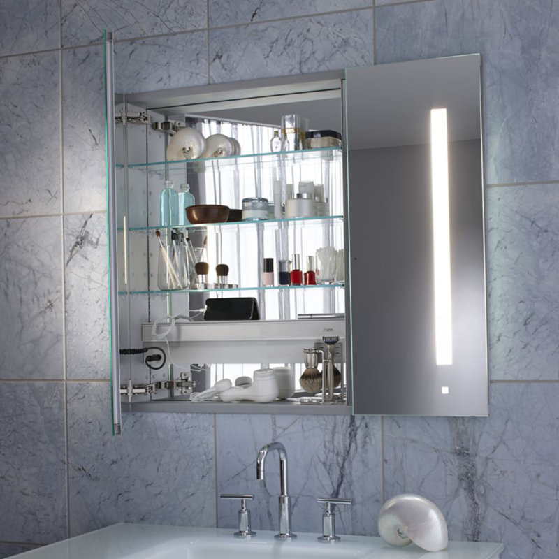 AiO Recessed Frameless Medicine Cabinet with 3 Adjustable Shelves and LED Lighting, 29.25" H x 29.25" W x 4" D, Warm White