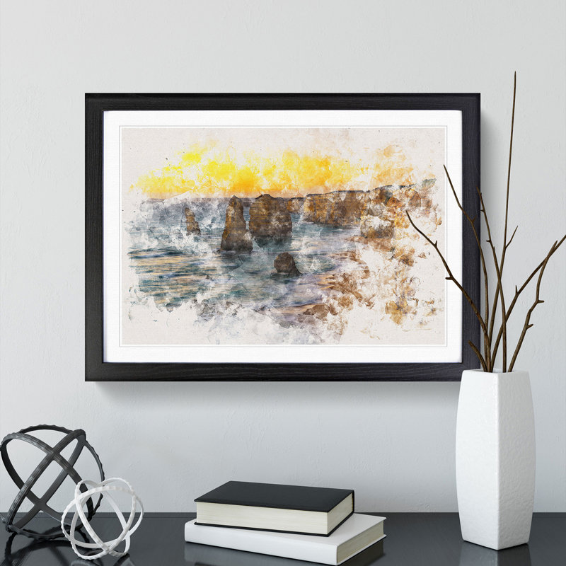 Sunset over the Twelve Apostles - Picture Frame Graphic Art Print, 33cm H x 45cm W x 2cm D, Black Framed