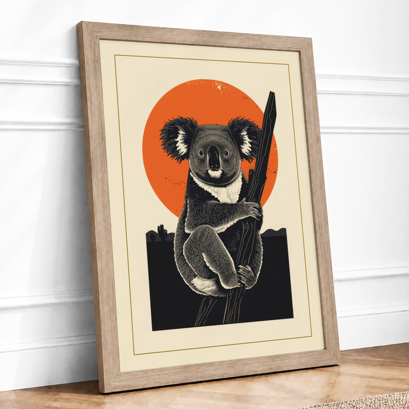 Bold Koala Geometric - Framed Print, A2 - 59.4 x 42.0 cm, Oak