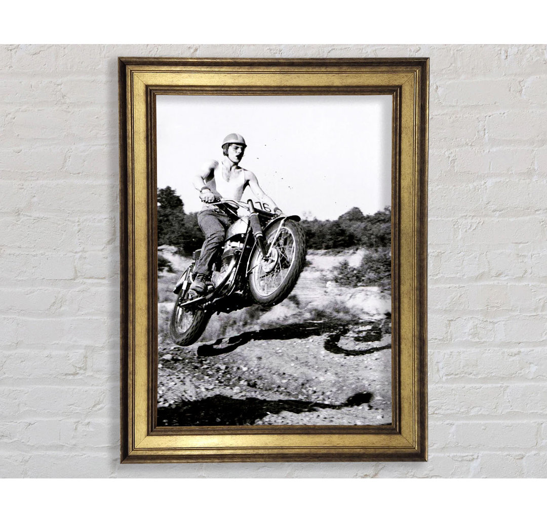 Retro Motorcross Wheelie - Einzelner Bilderrahmen Kunstdrucke