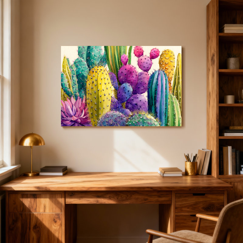 Plantes et fleurs, impression de jardin de cactus colorés, H 24 po x l 36 po