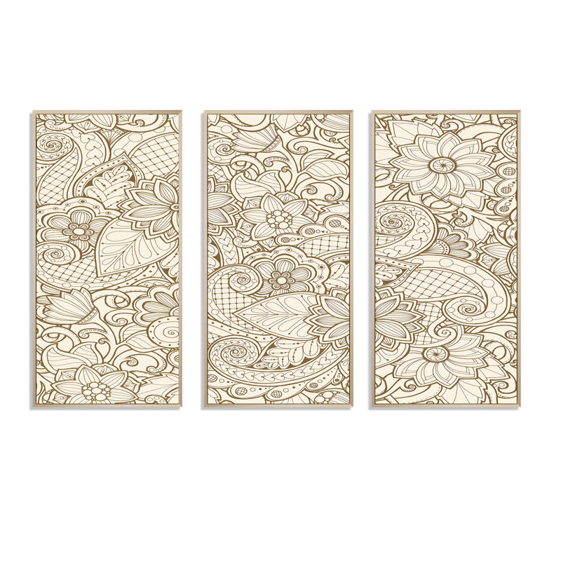 Ensemble de 3 reproductions d'art sur toile encadrées beige, H 32 po x l 48 po x P 1 po, Brun