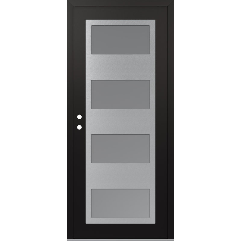 Porte d'entrée pré-suspendue à panneau en acier argenté noir et blanc, Oui