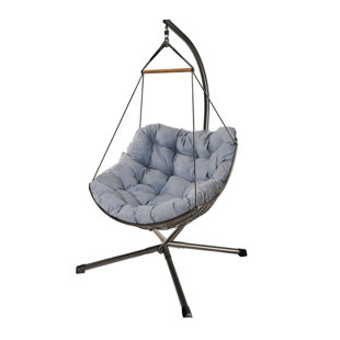 Outdoor Hanging Chair With Stand And Cushion, E-Coated Swing Chair