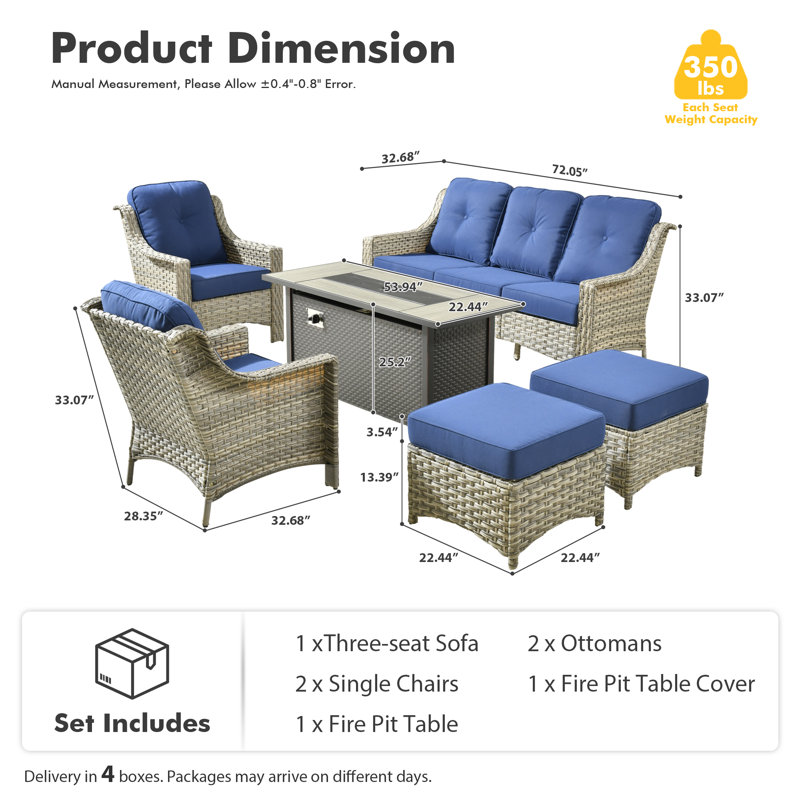 Ensemble de conversation d'extérieur pour 5 personnes avec coussins Daliya, Bleu marine