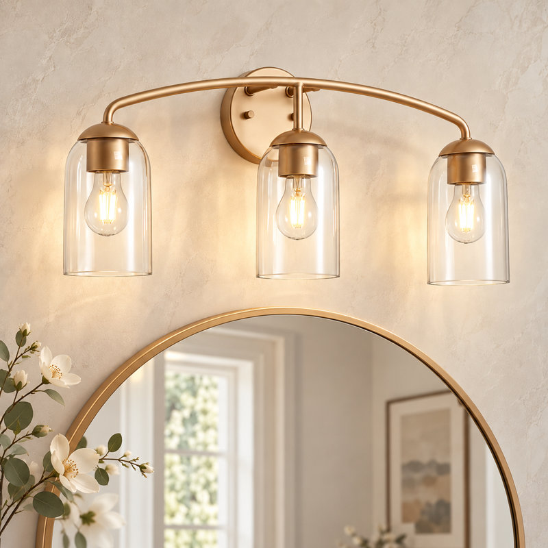 Modern 3-Light Dimmable Vanity Light, Brass