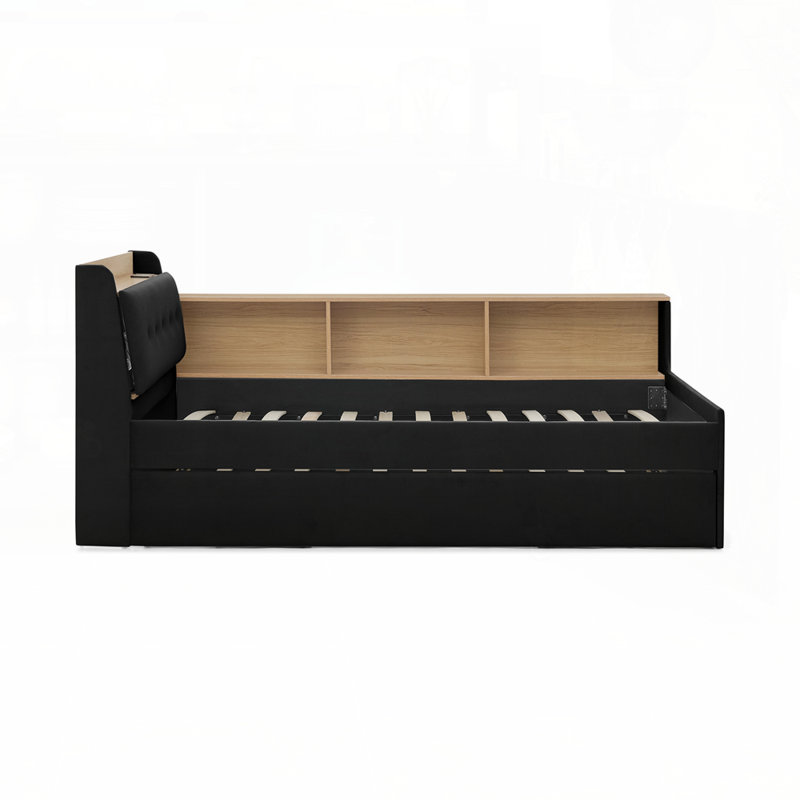 Upholstery Velvet Height Adjustable Day Bed with Trundle Bed Multi-functional Daybed, Black