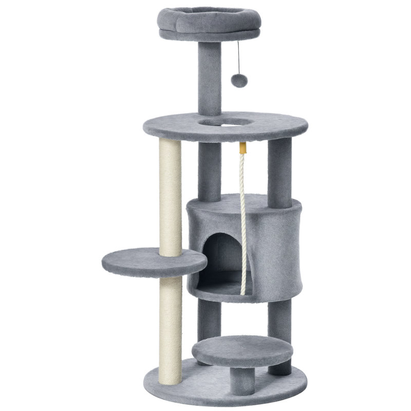 Tour pour arbre à chat 44 "avec condo, poteaux à griffer, lit, gris foncé