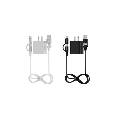 Emerald 6 pi 4-en-1 tressé USB-A et Type-C vers Lightning et Type-C avec adaptateur, charge rapide et câble de synchro de données - Blanc