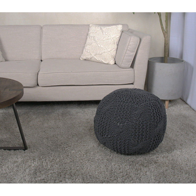 Pouf rond Bordeaux en coton tricoté, gris foncé, Coton gris foncé