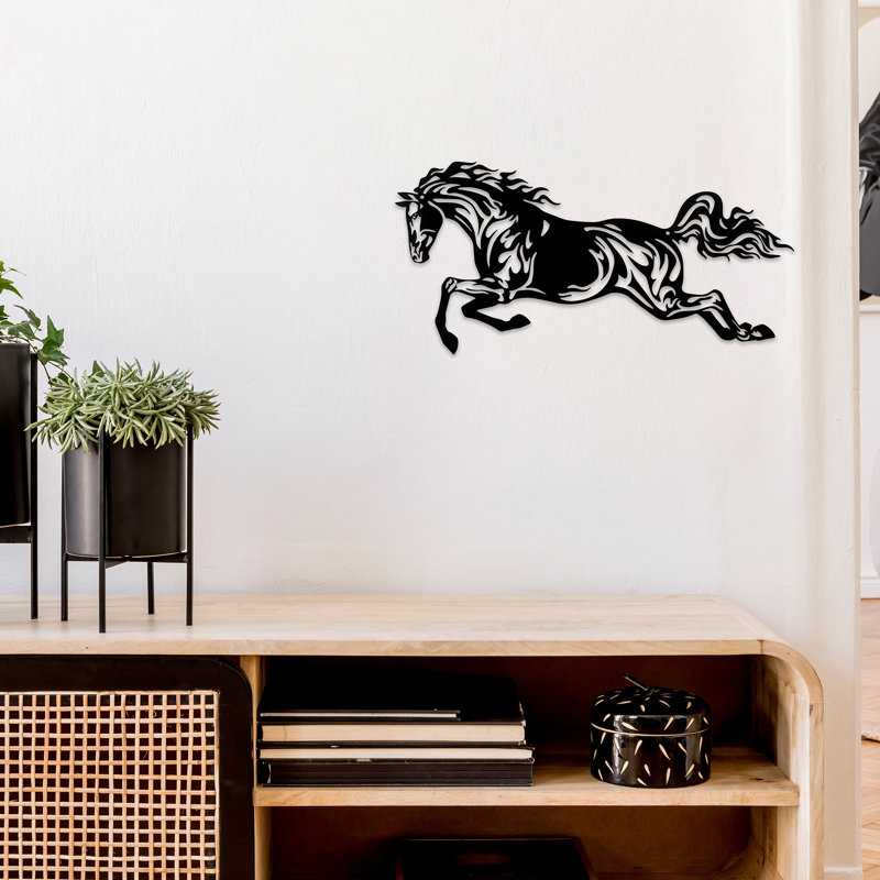 Décoration murale en métal noir cheval au galop