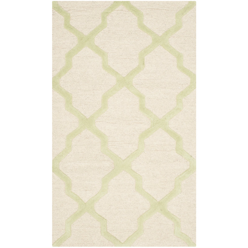 Cannen Hand Tufted Wool Geometric Rug, Rectangle 8' x 10', Ivory/Light Green