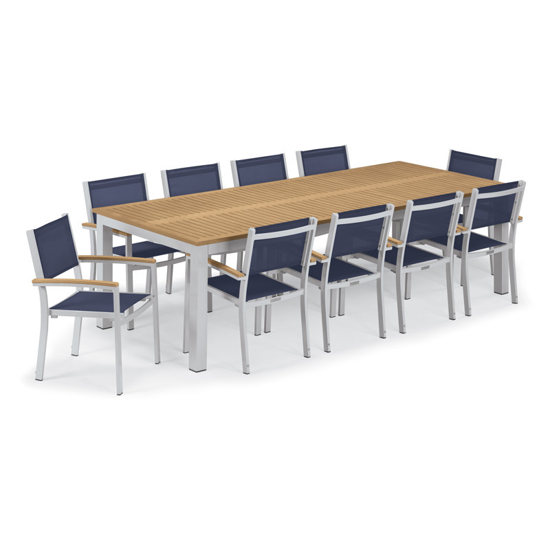 Travira Rectangular 10 - Person 103" Long Powder Coated Aluminum Patio Dining Set, Tekwood Natural, Ink Pen