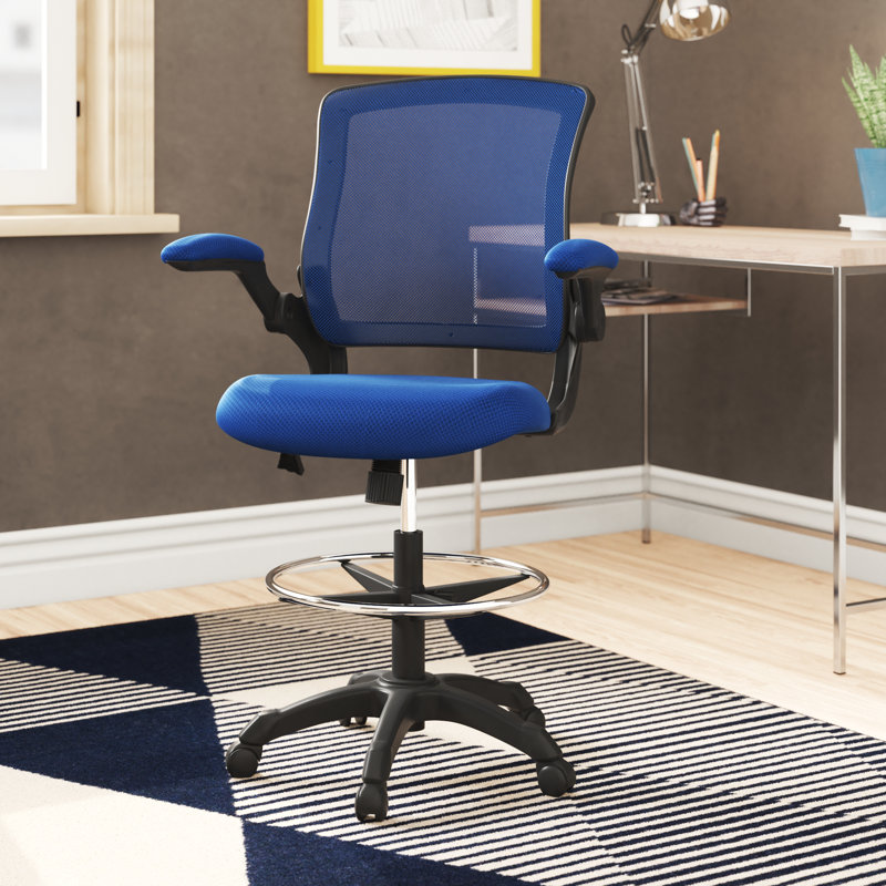 Modway Veer Drafting Chair - Reception Desk Chair - Flip-Up Arm Drafting Chair, Blue