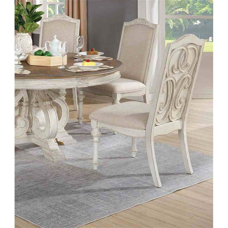 Chaise d'appoint de style rustique 2 pièces avec siège rembourré et incrustations de bois complexes pour un repas élégant