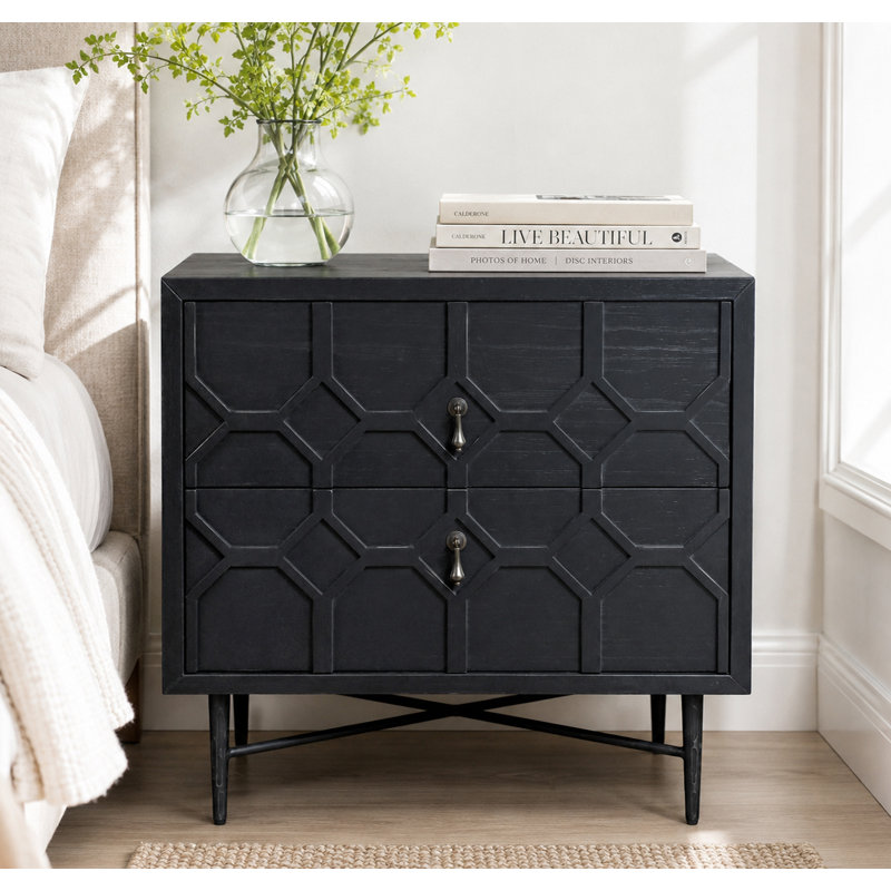 Samara 2-drawer Small Nightstand - Black, Black