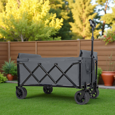Upgraded 5*2" Wide Wheels-Expandable Dual-Layer Utility Wagon With 100% Extra Space, 220Lbs Capacity Grocery Cart For Camping