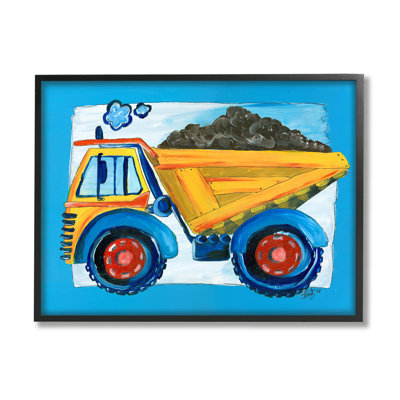 The Kids Room by Stupell Yellow Dump Truck with Blue Border Framed Giclee Texturized Art