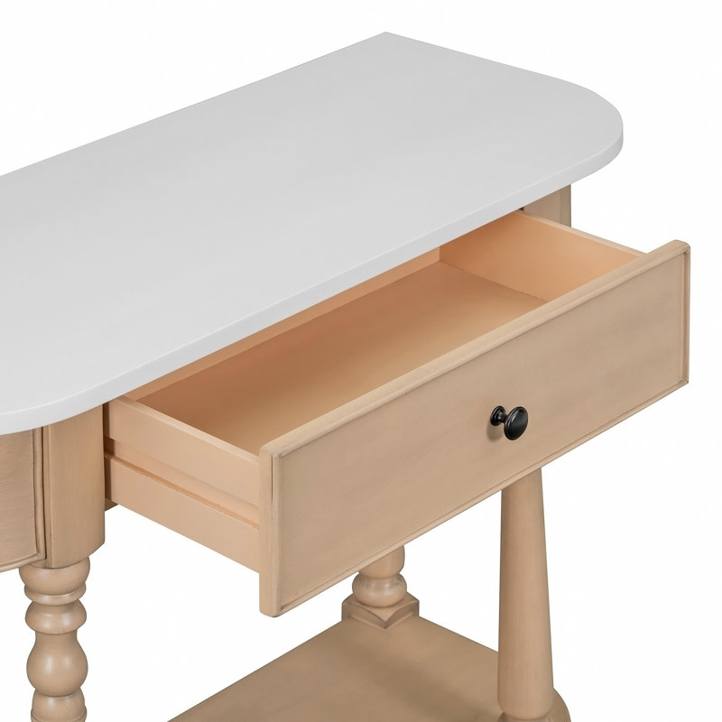 Console étroite avec coin incurvé, Blanc / beige, Blanc, Beige