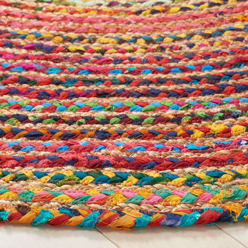 Braided Handmade Cotton/Jute Striped Rug in Brown, Round 6' 