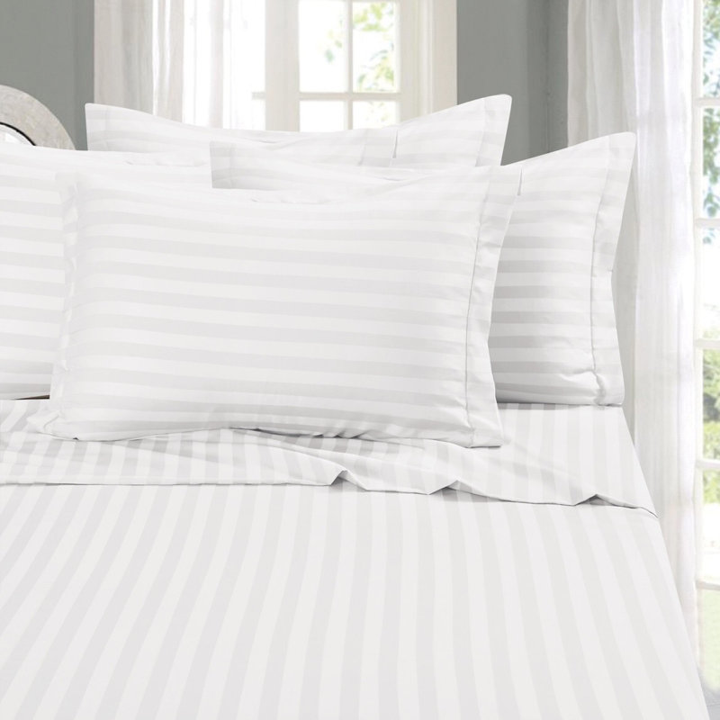 Ensemble de literie à rayures damassées 6 pièces Elegant Comfort, microfibre 1500 fils, infroissable, Blanc, King