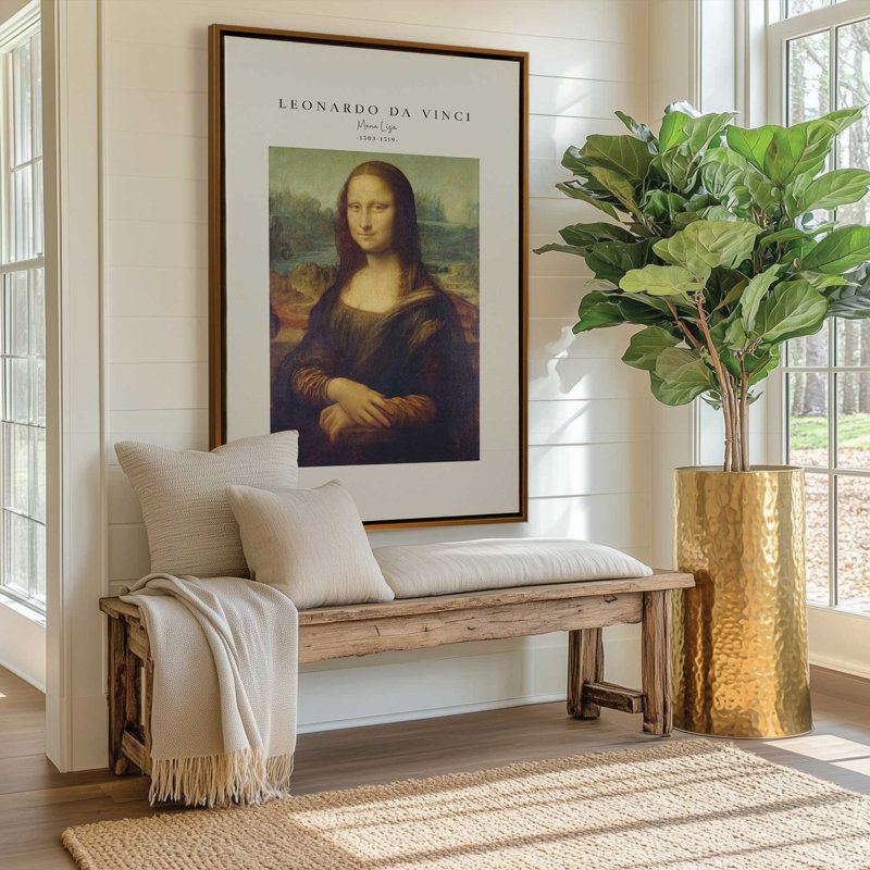 La Joconde de Léonard de Vinci v2, H 12,75 po x l 8,75 po x P 1,75 po, Cadre flottant blanc opaque