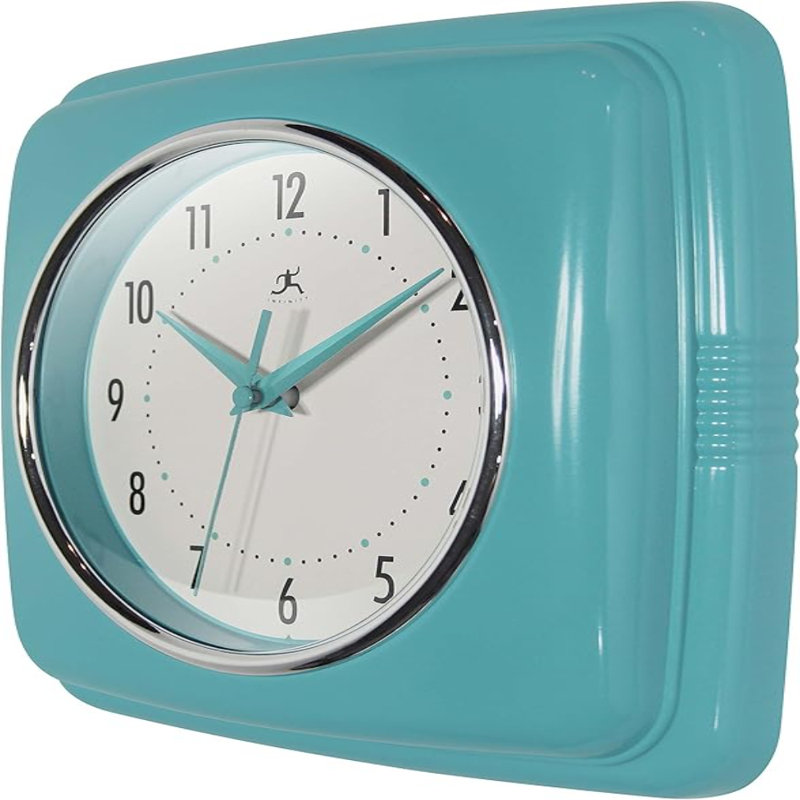 Infinity Instruments - Horloge murale rétro - Horloge carrée de 9 pouces - Mid-Century silencieux - Horloge de cuisine - Horloge murale de salle à manger - Horloge murale rétro - Turquoise