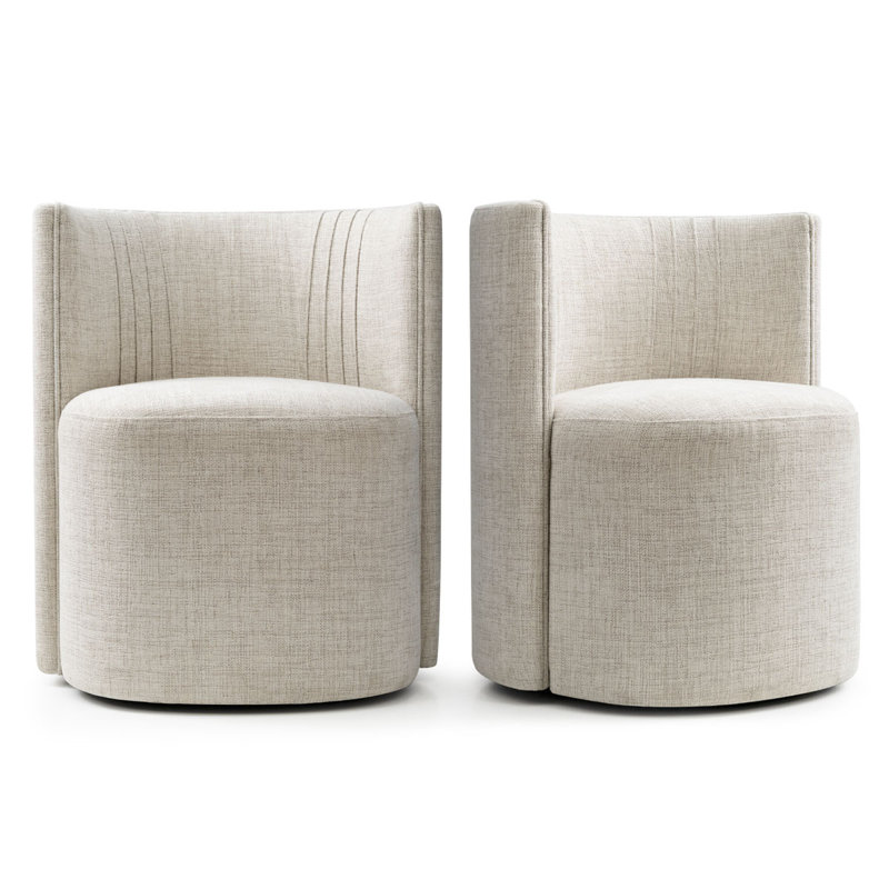 Upholstered Barrel Back Dining Chairs with Hidden Casters, Oatmeal