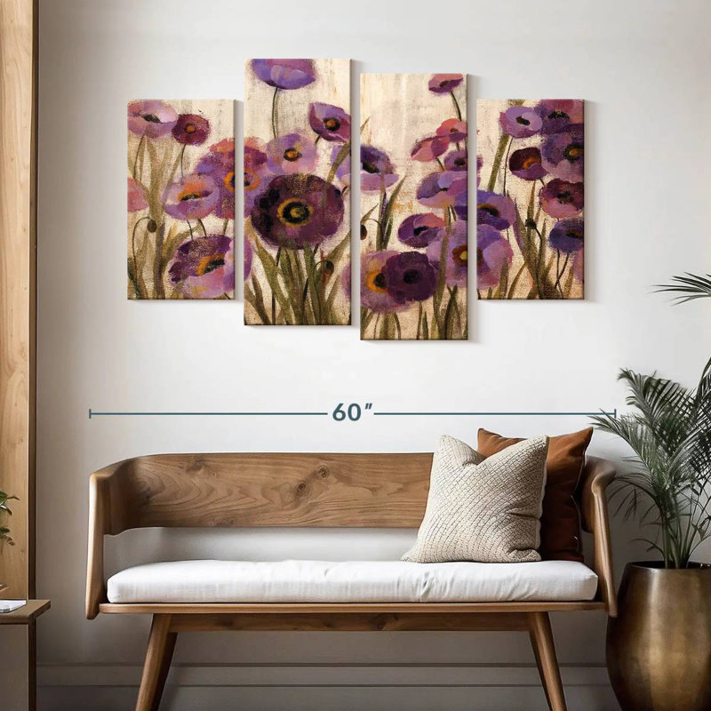 Harnek rose et fleurs mauves, H 32 po x l 52 po