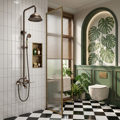 Wall Mounted 3-Functions Industrial Vintage Exposed Complete Shower System With Handheld Shower and Tub Spout
