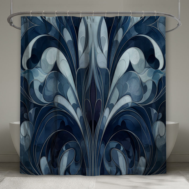 Rideau de douche bleu à motif ornemental extra long, L 70 po x H 84 po