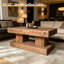 Table basse en bois massif naturel avec plateau épais et double piètement - Design rustique minimaliste-835966615