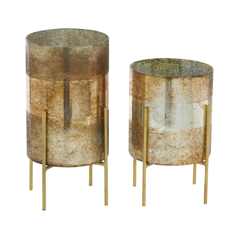 Ensemble de porte-votives en verre 2 pièces, Brun/doré