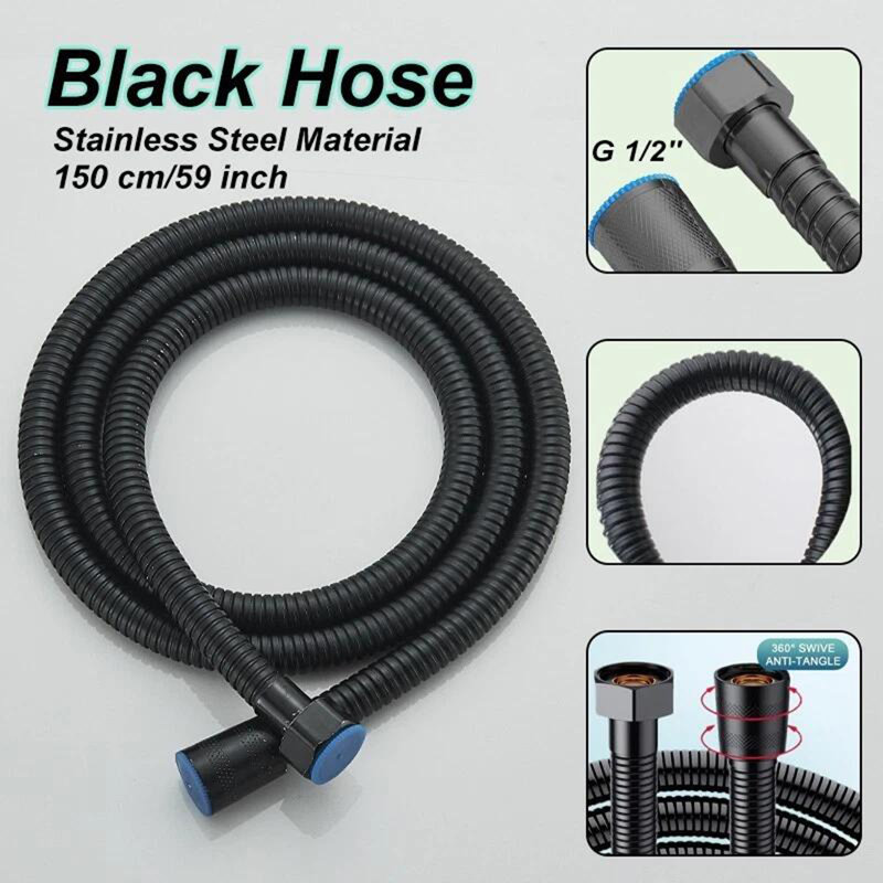 Black Shower Slide Bar System Handheld Shower with Adjustable Slide Bar and Hose, Black
