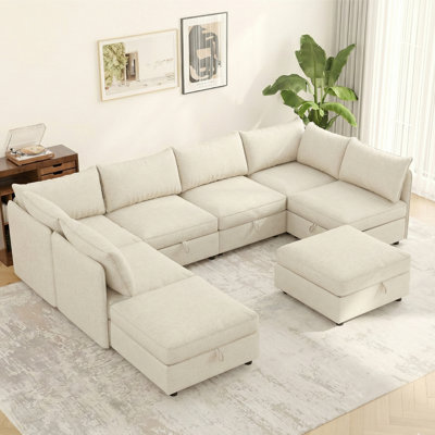 8-Seat Modular Sectional Sofa with Hidden Storage, Convertible Sofa Couch with Soft Cushions by Brayden Studio