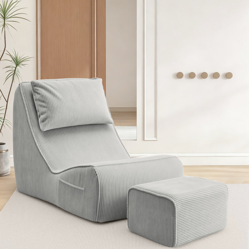 Chaise Lounge Chair with Ottoman,Accent Recliner Chair with Washable corduroy Cover for Bedroom, Living room, No Assembly Required