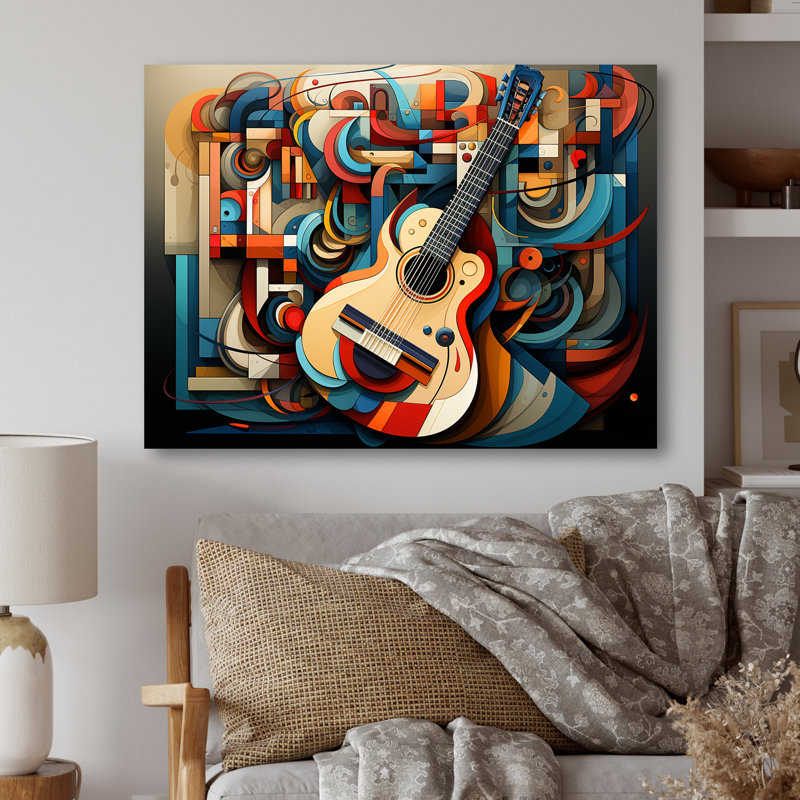 Cubique, mélodie de guitare bleue et blanche - musique, art mural en métal MT135429, H 30 po x l 40 po x P 1,5 po