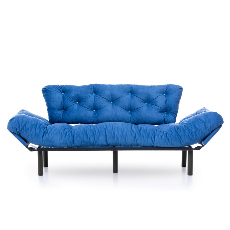 Modern 3-Seat Sofa-Bed, Blue Polyester Fabric, 72.8 x 33.5 x 27.6 inches | 100% Metal Frame, 24 DNS Foam for Comfort, 5-Levels Adjustable Arms | Maximum Weight Capacity: 661 lbs, Stylish & Functional for Living Room
