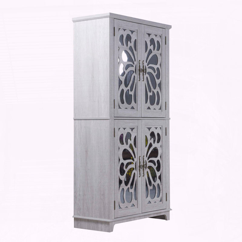 Armoire de rangement décorative avec portes en miroir et tablettes réglables