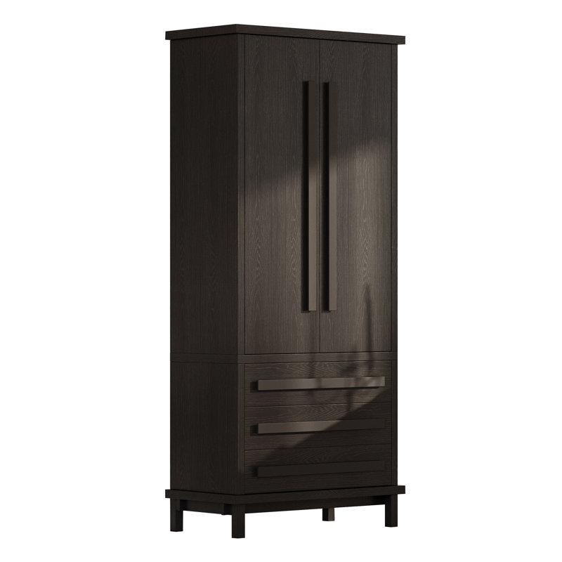 Armoire de cuisine moderne en bois 70 "avec tablettes et tiroirs Arden, Black