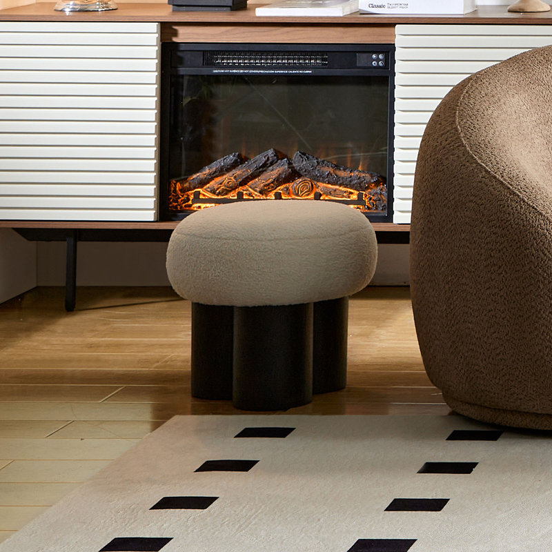 Medelyn Upholstered Ottoman, White, Black