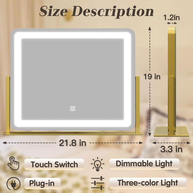 Gold Vanity Mirror with Lights - Large Makeup Mirror
