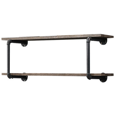 2 tablettes murales au fini chêne antique et gris sablé, offrant une tablette de rangement pratique à 2 niveaux