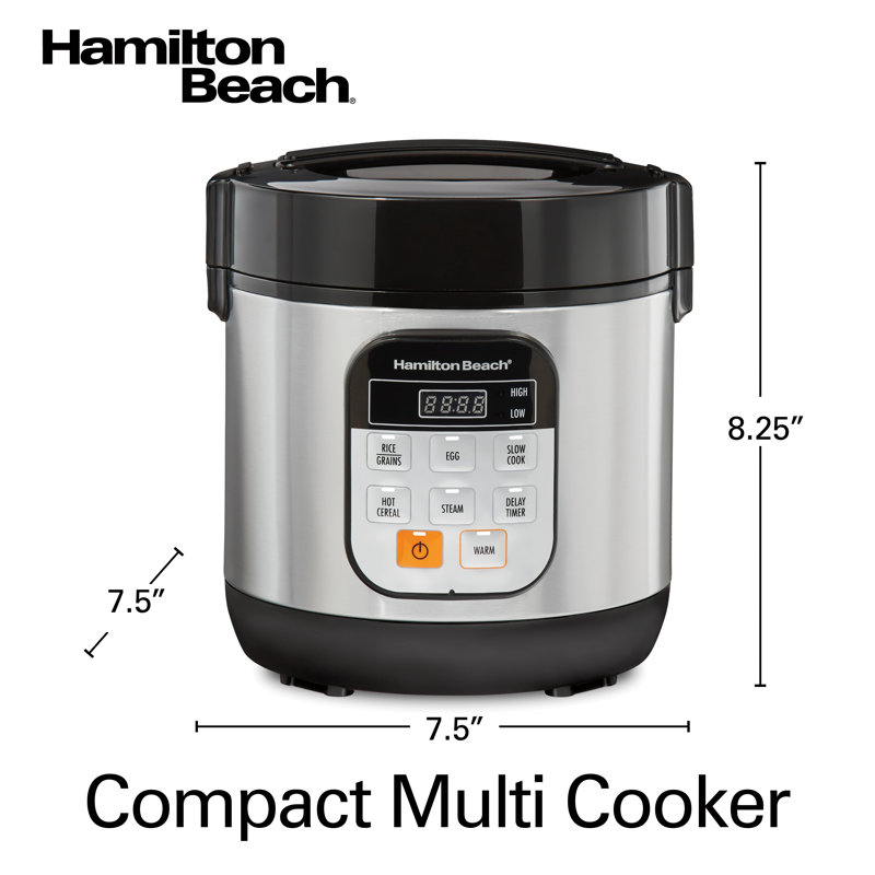 Hamilton Beach® Digital Programmable Compact Multi-Cooker with Slow Hard-Boiled Egg, Rice and Hot Cereal Functions, Egg/Steam Tray and Rice Paddle
