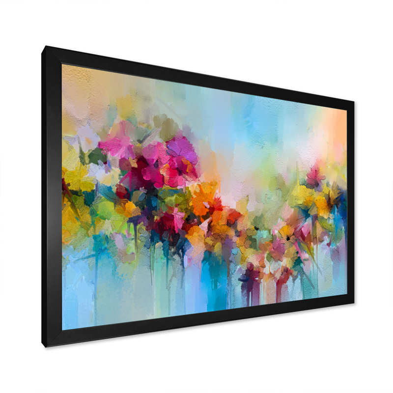 «Abstract Paintbrush Spring Flower Bouquet II», reproduction sur toile flottante, Cadre photo noir
