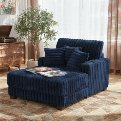Upholstered Faux Fur Chaise Lounge Sofa Bed Couch with Cup Holder and Throw Pillows